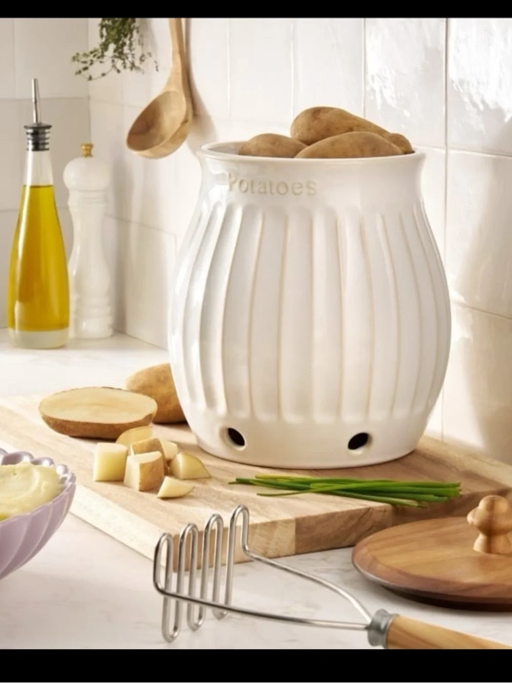 The Pioneer Woman Colette Stoneware Potato, Onions & Garlic Keepers, White